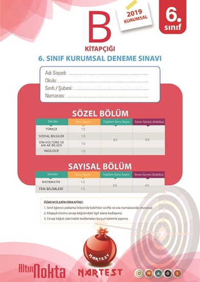 6. Sınıf 1. Kurumsal Deneme B Kitapçığı 22 Nisan 2019 Eski