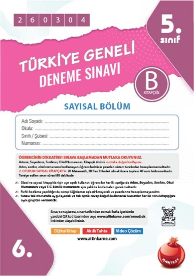 5. Sınıf Türkiye Geneli Ds Mart B Say Kod 260304