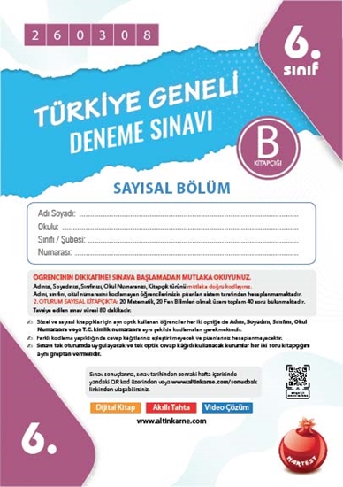 6. Sınıf Türkiye Geneli Ds Mart B Say Kod 260308