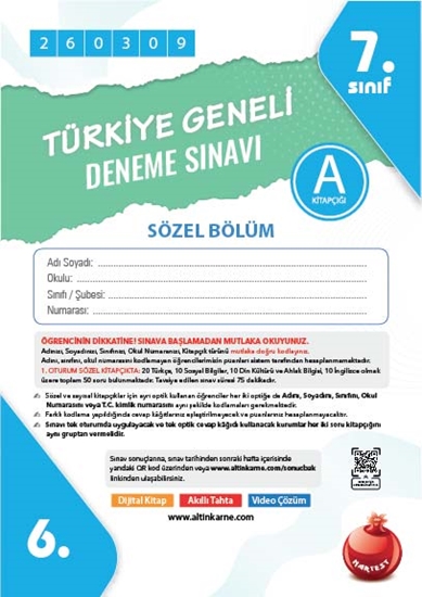 7. Sınıf Türkiye Geneli Ds Mart A Söz Kod 260309