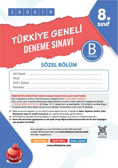 Nartest 8. Sınıf 9. Türkiye Geneli Ds Haziran B Söz Kod 260619